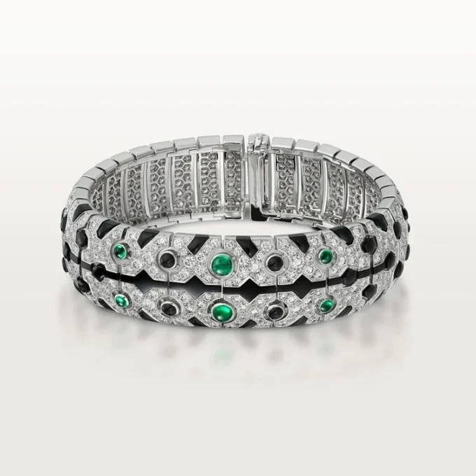 Bracciale rigido Panthere De Cartier, smeraldo, pavé