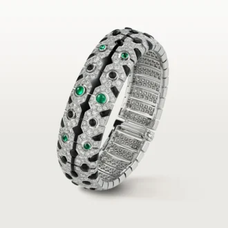 Bracciale rigido Panthere De Cartier, smeraldo, pavé