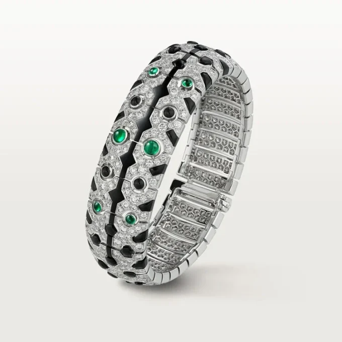 Bracciale rigido Panthere De Cartier, smeraldo, pavé