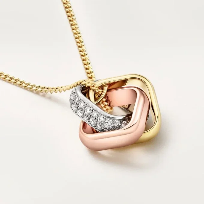 Ciondolo Trinity, a forma di cuscino, semi-pavé