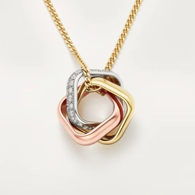 Ciondolo Trinity, a forma di cuscino, semi-pavé