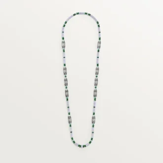 Collana di alta gioielleria – Oro bianco, calcedonio, skarn, turchese, lacca nera, diamanti – Cartier