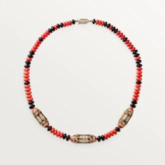 Collana di alta gioielleria – Oro rosa, corallo, onice, lacca nera, diamanti – Cartier