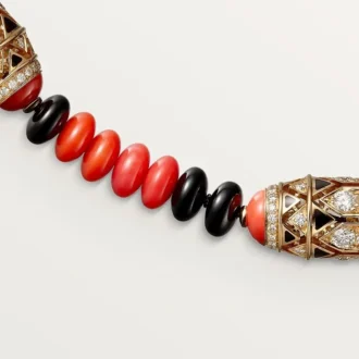 Collana di alta gioielleria – Oro rosa, corallo, onice, lacca nera, diamanti – Cartier