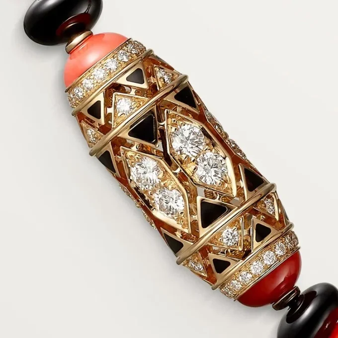Collana di alta gioielleria – Oro rosa, corallo, onice, lacca nera, diamanti – Cartier
