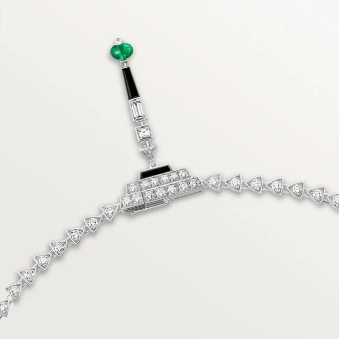 Collana En Equilibre, smeraldo, pavé