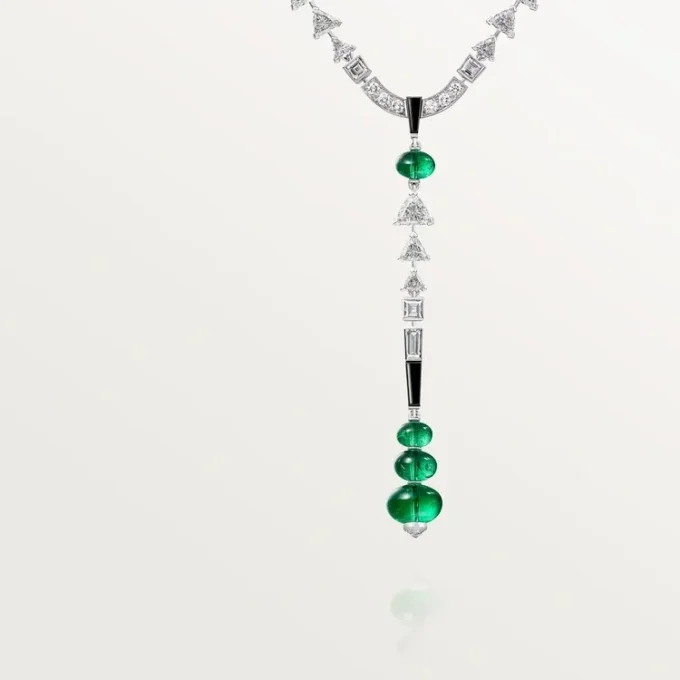Collana En Equilibre, smeraldo, pavé