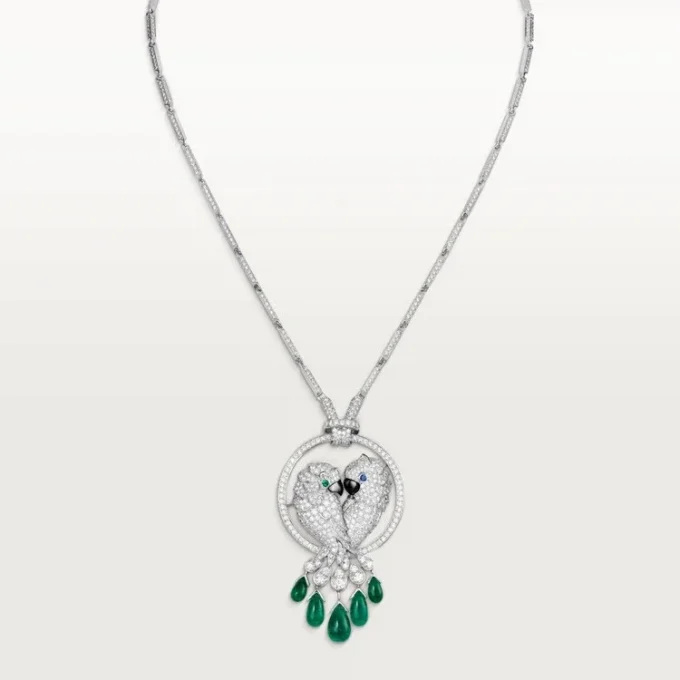 Collana Faune Et Flore De Cartier, gocce di smeraldo, pavé