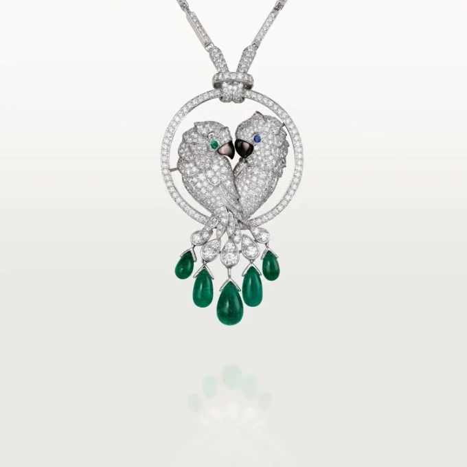 Collana Faune Et Flore De Cartier, gocce di smeraldo, pavé