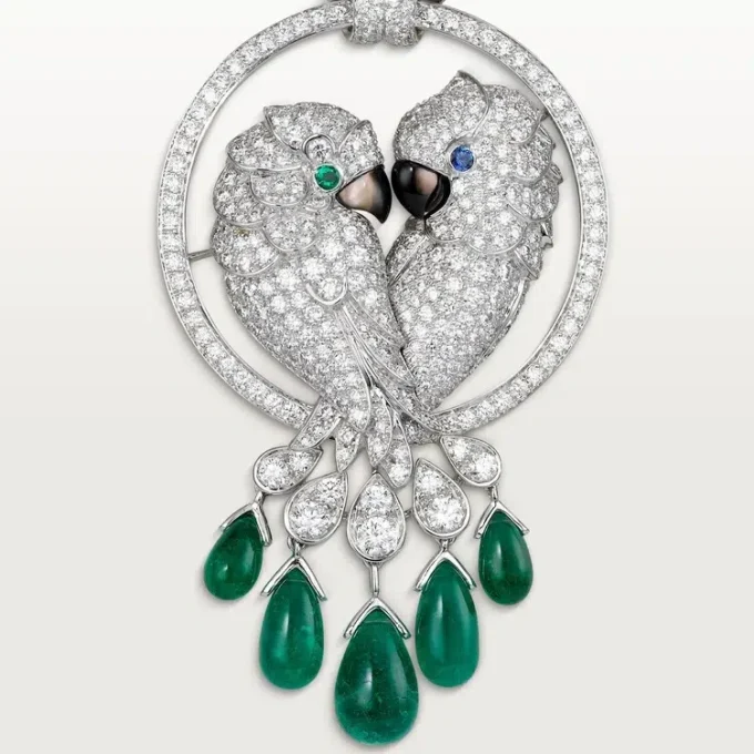Collana Faune Et Flore De Cartier, gocce di smeraldo, pavé