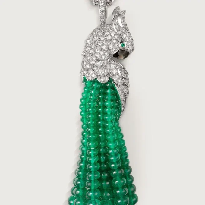 Collana Faune Et Flore De Cartier, perline di smeraldo, pavé