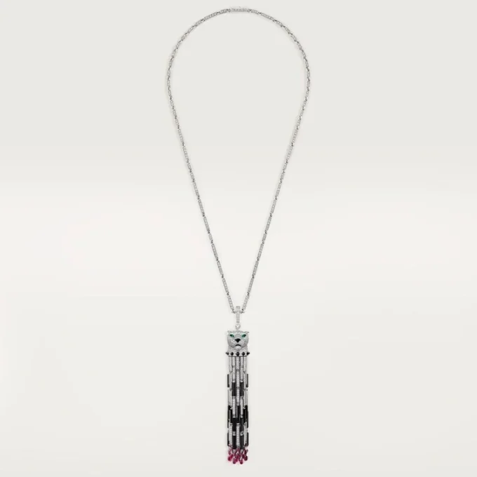 Collana lunga Panthere De Cartier, rubino, multi-wear, modello grande, pavé