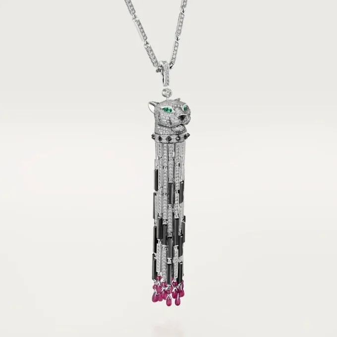 Collana lunga Panthere De Cartier, rubino, multi-wear, modello grande, pavé