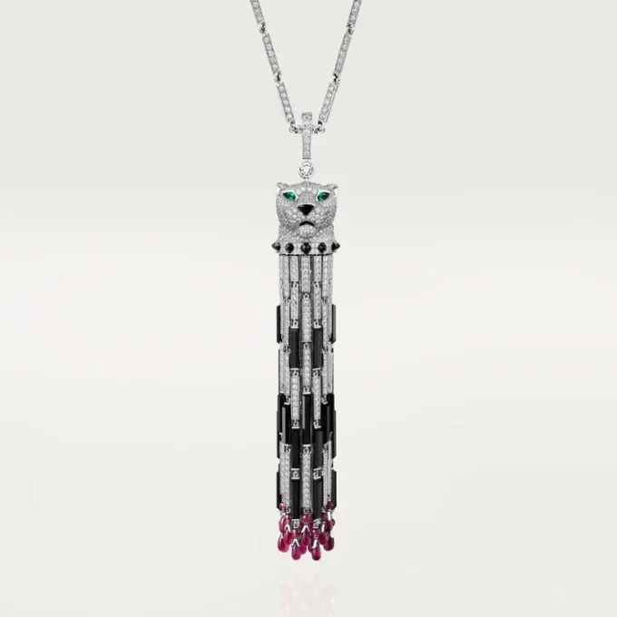 Collana lunga Panthere De Cartier, rubino, multi-wear, modello grande, pavé