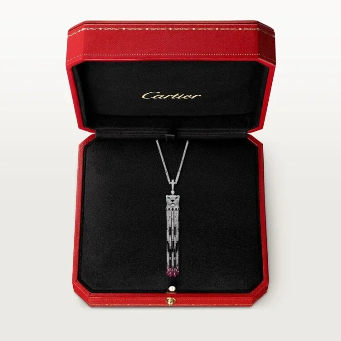 Collana lunga Panthere De Cartier, rubino, multi-wear, modello grande, pavé