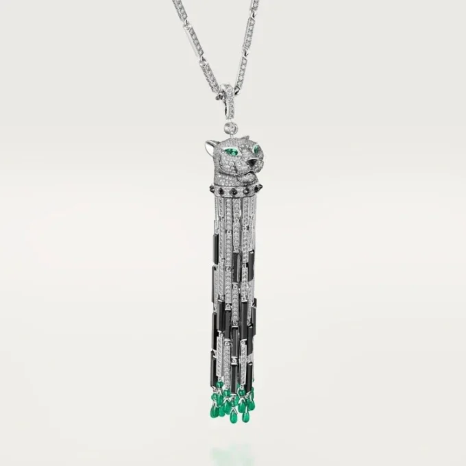 Collana lunga Panthere De Cartier, smeraldo, multi-wear, modello grande, pavé