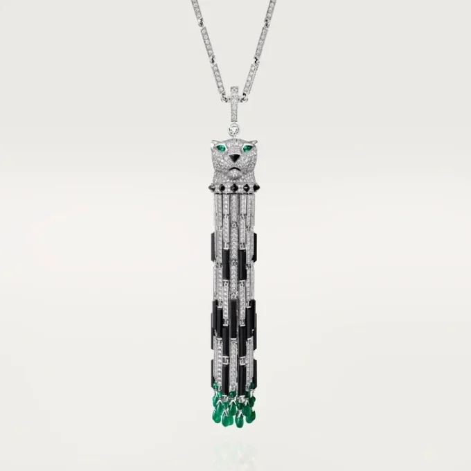 Collana lunga Panthere De Cartier, smeraldo, multi-wear, modello grande, pavé