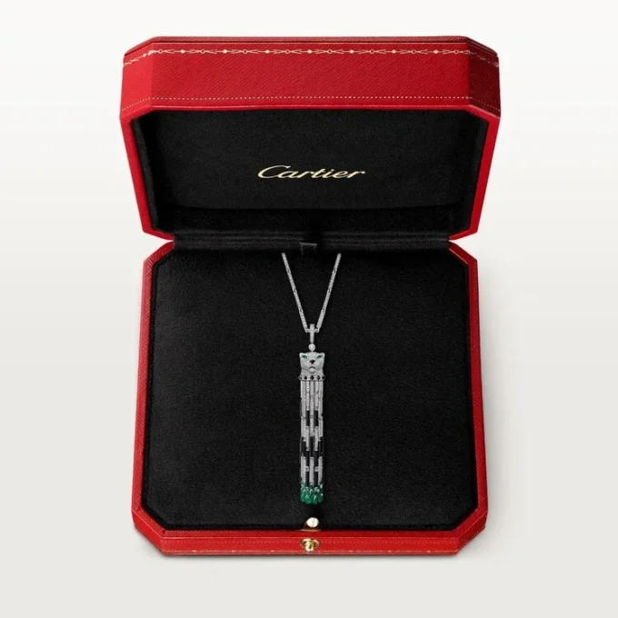 Collana lunga Panthere De Cartier, smeraldo, multi-wear, modello grande, pavé