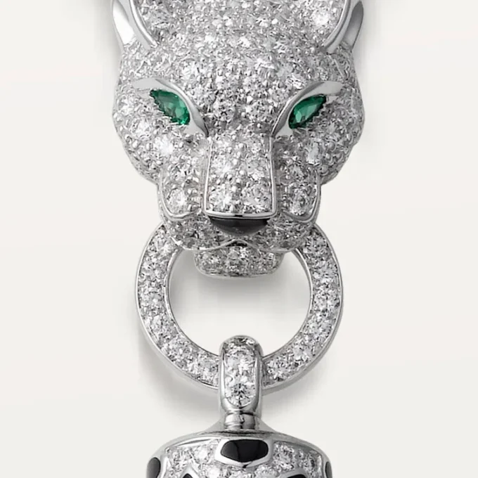 Collana Panthere De Cartier – Oro bianco, lacca nera, smeraldi, onice, diamanti – Cartier
