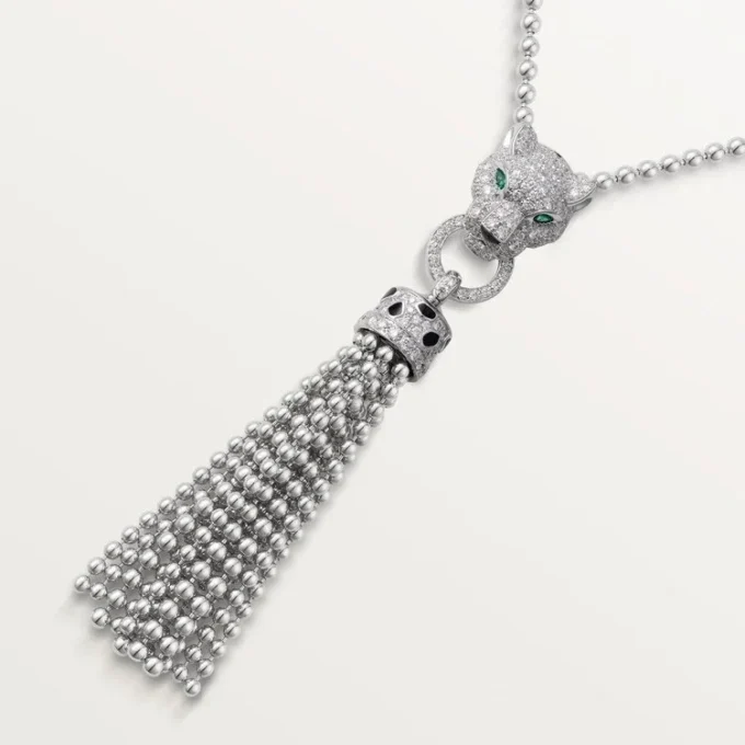 Collana Panthere De Cartier – Oro bianco, lacca nera, smeraldi, onice, diamanti – Cartier