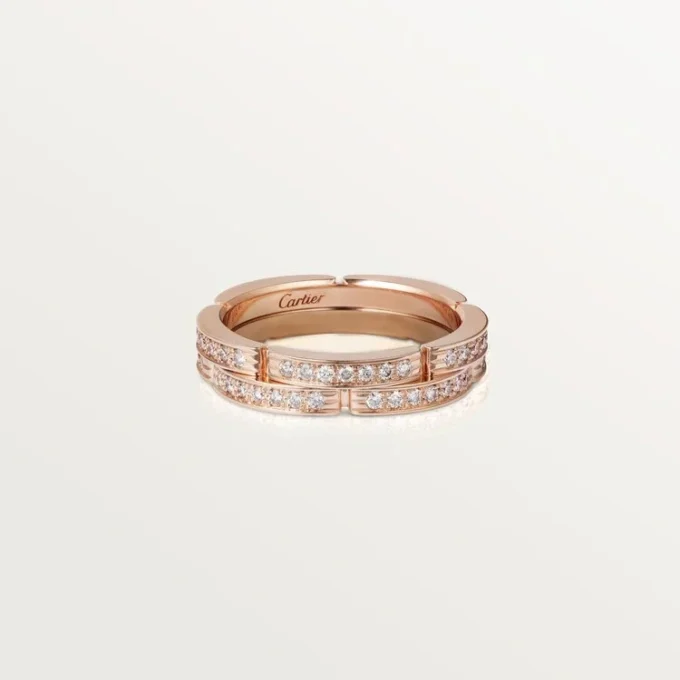 Fede nuziale sottile Maillon Panthere, 2 mezze file pavé di diamanti – Oro rosa, Diamanti – Cartier