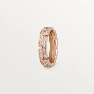 Fede nuziale sottile Maillon Panthere, 2 mezze file pavé di diamanti – Oro rosa, Diamanti – Cartier
