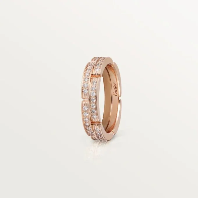 Fede nuziale sottile Maillon Panthere, 2 mezze file pavé di diamanti – Oro rosa, Diamanti – Cartier