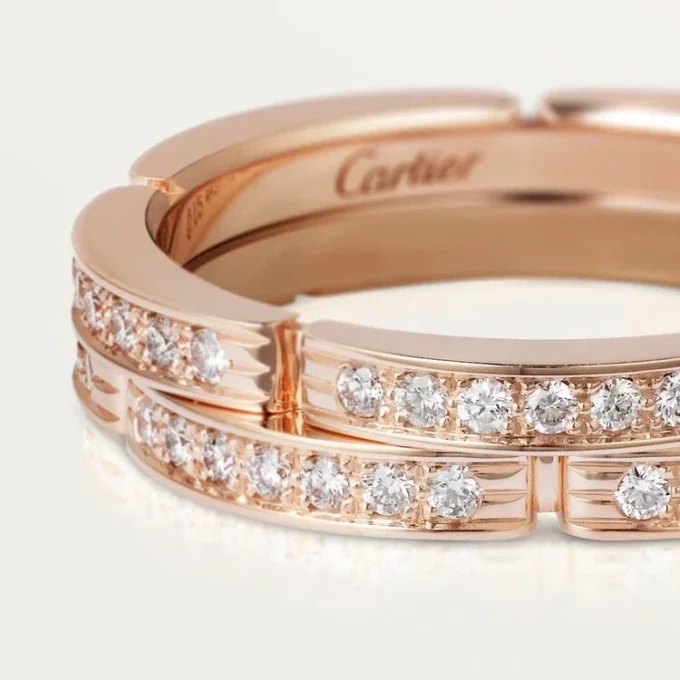 Fede nuziale sottile Maillon Panthere, 2 mezze file pavé di diamanti – Oro rosa, Diamanti – Cartier