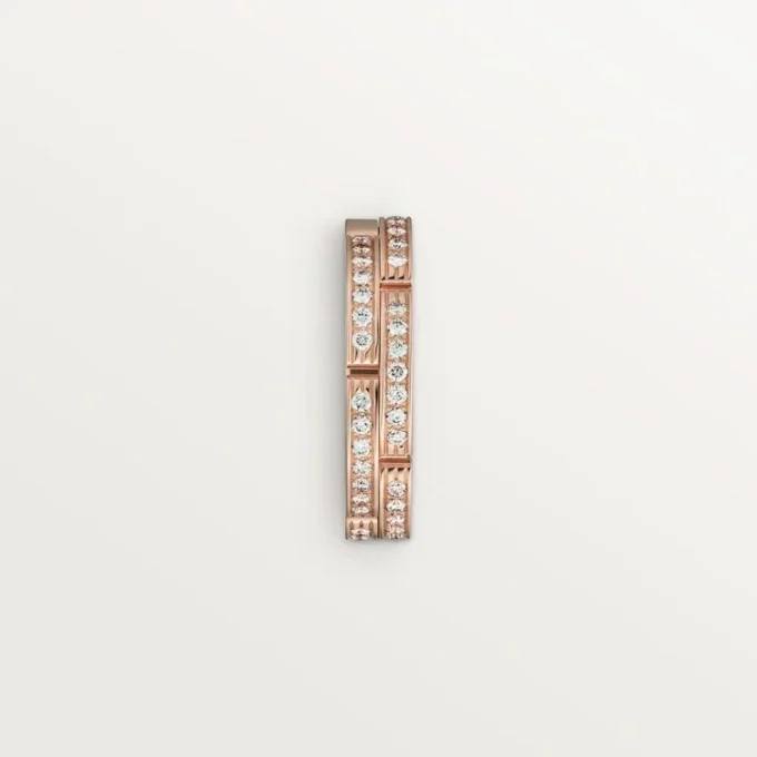 Fede nuziale sottile Maillon Panthere, 2 mezze file pavé di diamanti – Oro rosa, Diamanti – Cartier