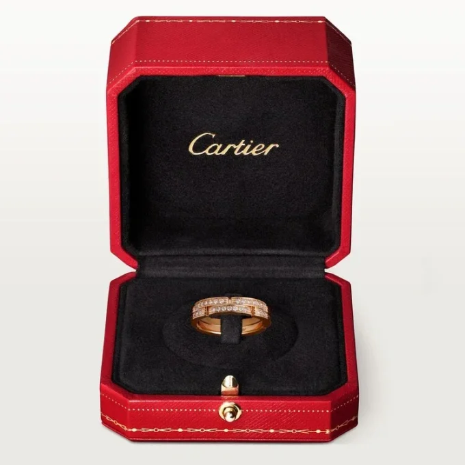 Fede nuziale sottile Maillon Panthere, 2 mezze file pavé di diamanti – Oro rosa, Diamanti – Cartier