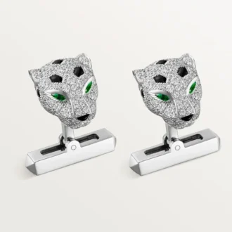 Gemelli Panthere De Cartier – Oro bianco rodiato, diamanti, smeraldi, onice – Cartier