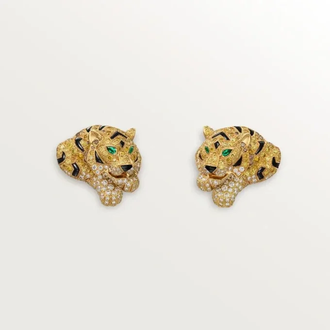 Orecchini Faune Et Flore De Cartier, diamanti gialli, arancioni e marroni, pavé
