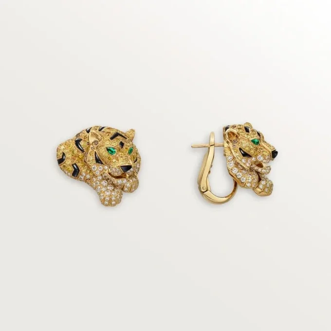 Orecchini Faune Et Flore De Cartier, diamanti gialli, arancioni e marroni, pavé