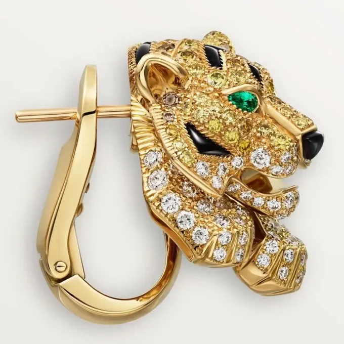 Orecchini Faune Et Flore De Cartier, diamanti gialli, arancioni e marroni, pavé