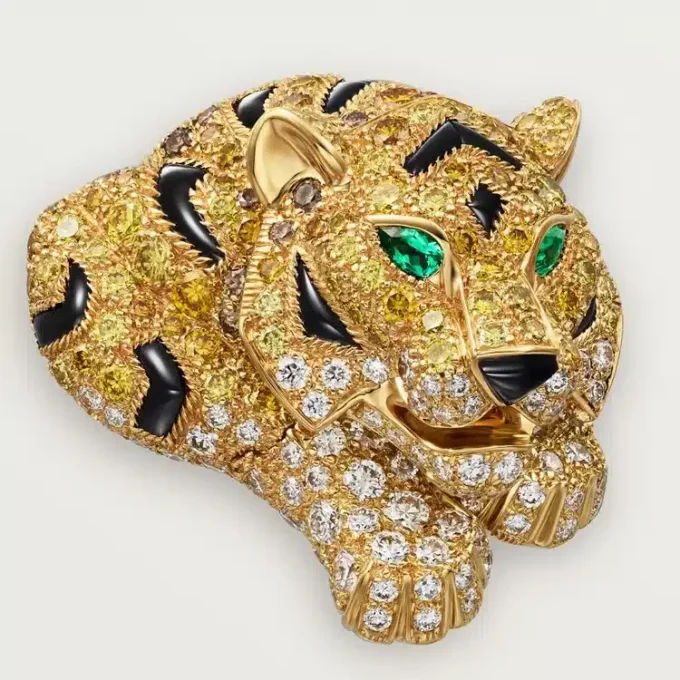 Orecchini Faune Et Flore De Cartier, diamanti gialli, arancioni e marroni, pavé