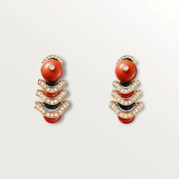 Orecchini Geometrie & Contrastes, corallo, pavé