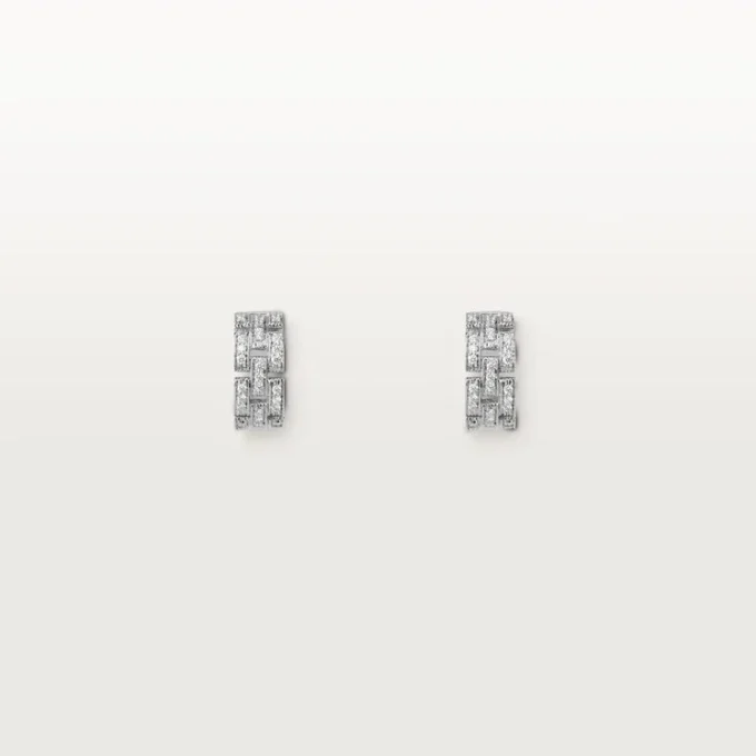 Orecchini Maillon Panthere, 3 file con pavé di diamanti – Oro bianco, Diamanti – Cartier