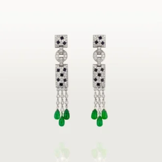 Orecchini Panthere De Cartier – Oro bianco, smeraldi, onice, diamanti – Cartier