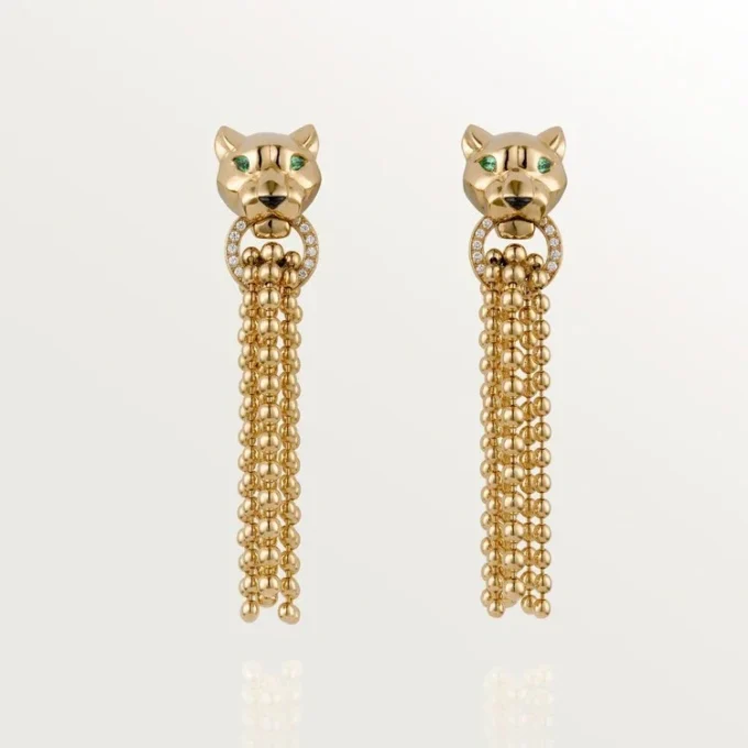 Orecchini Panthere De Cartier – Oro giallo, diamanti, granati tsavoriti, onice – Cartier