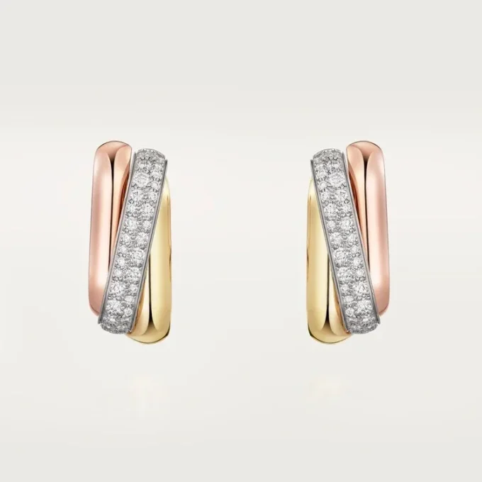 Orecchini Trinity, a forma di cuscino, semi-pavé