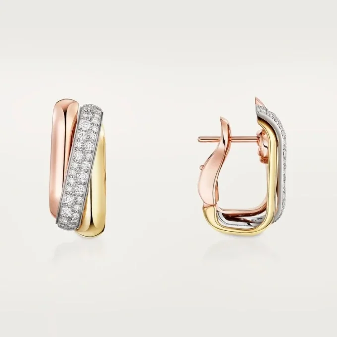 Orecchini Trinity, a forma di cuscino, semi-pavé