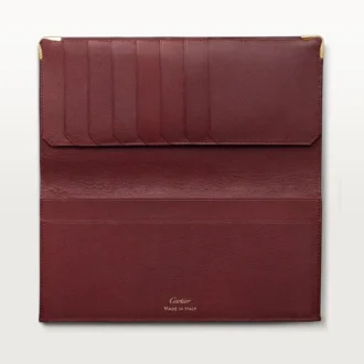 Portafoglio internazionale con soffietti, Must De Cartier – Pelle di vitello bordeaux, finitura dorata – Cartier