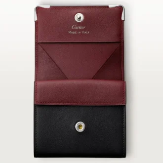 Portamonete quadrato, Must De Cartier – Pelle di vitello nera, finitura in acciaio inossidabile – Cartier