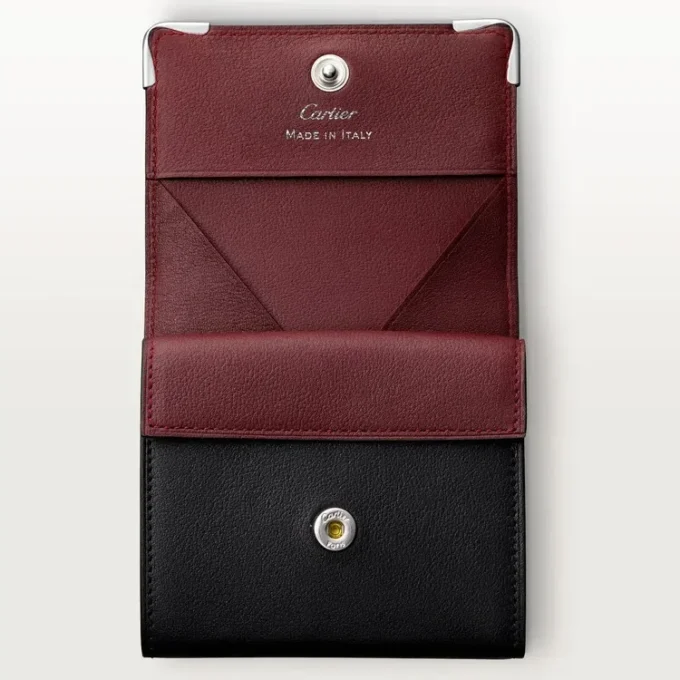 Portamonete quadrato, Must De Cartier – Pelle di vitello nera, finitura in acciaio inossidabile – Cartier