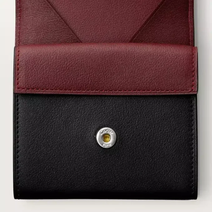 Portamonete quadrato, Must De Cartier – Pelle di vitello nera, finitura in acciaio inossidabile – Cartier