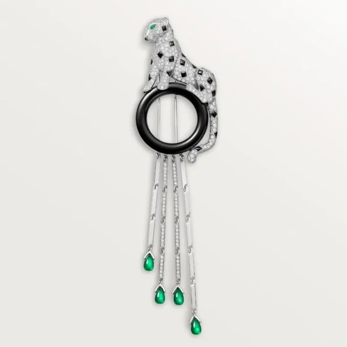 Spilla Panthere De Cartier – Oro bianco, smeraldi, onice, diamanti – Cartier