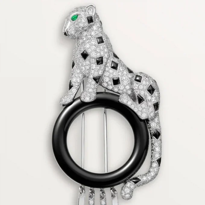 Spilla Panthere De Cartier – Oro bianco, smeraldi, onice, diamanti – Cartier